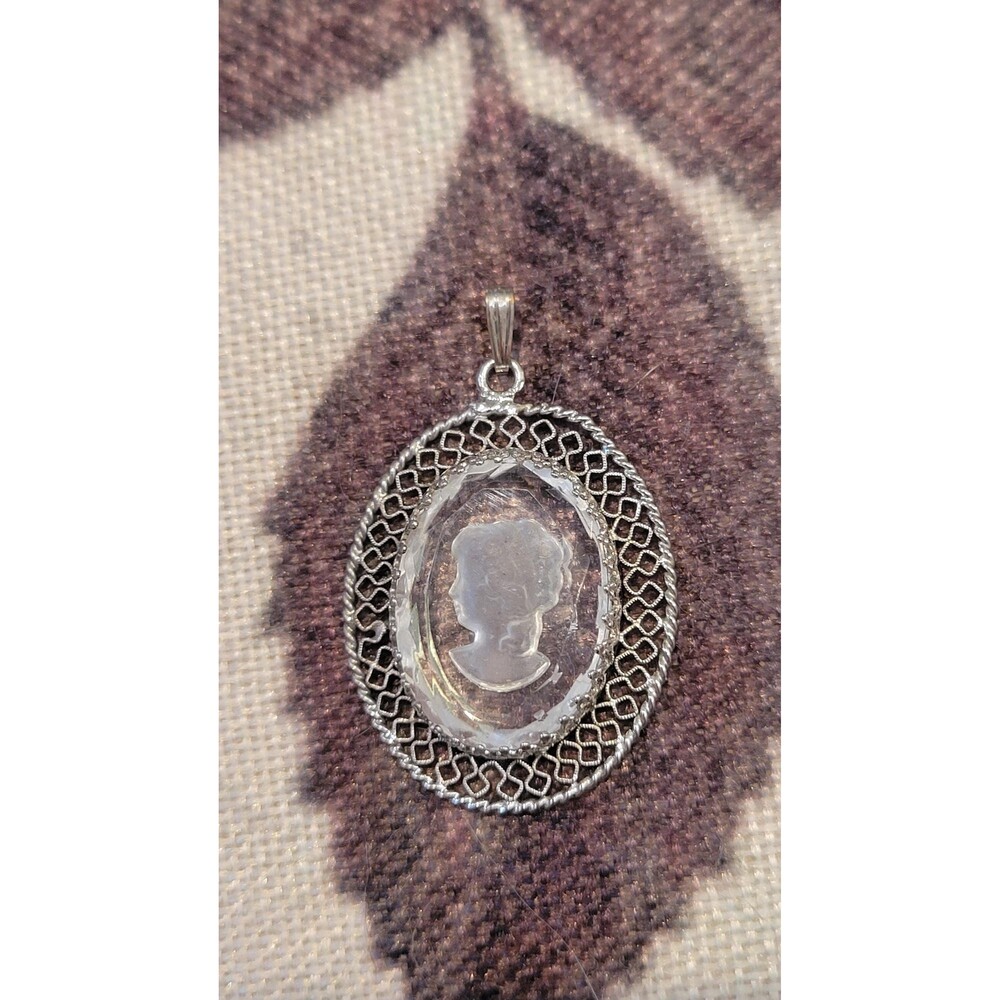 Whiting & Davis Cameo Pendant Necklace - Victorian Revival Filigree Jewelry